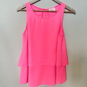 Everly Hot Pink Sleeveless Tiered Layered Chiffon Blouse Size Large Dress Top